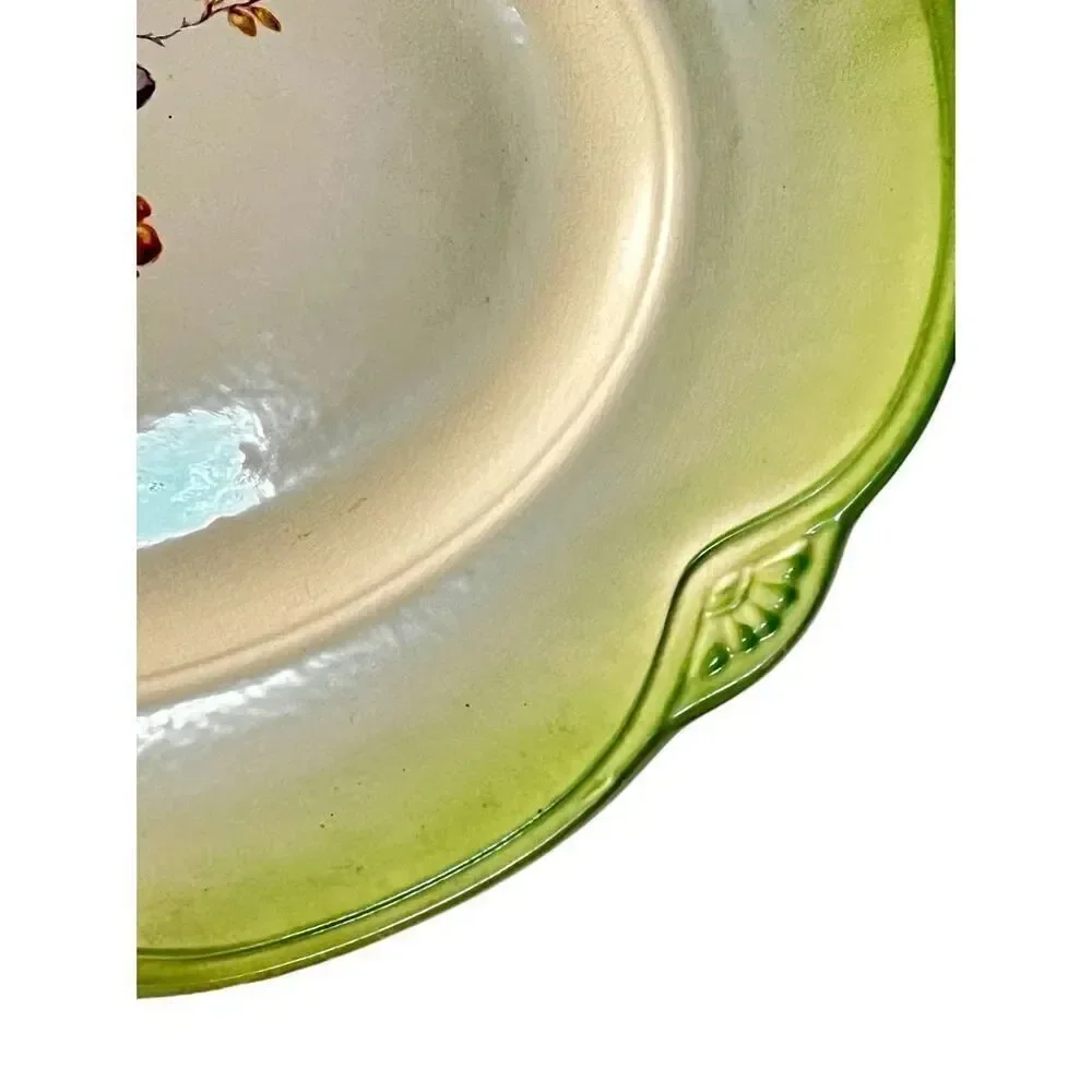 Rare Vintage 1970s Homer Laughlin Floral Platter - Green Spray Rim Pansy Bouquet